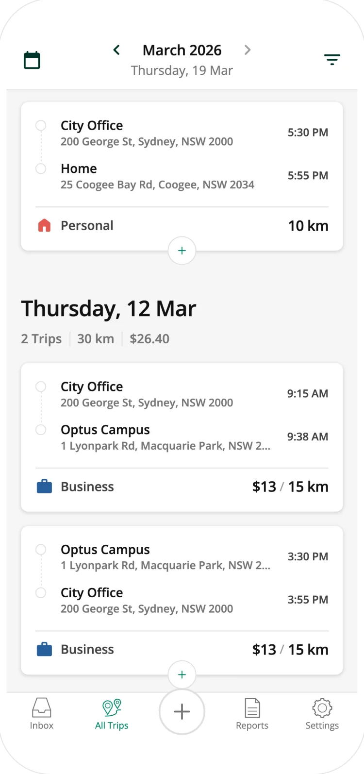 Driversnote app recording a trip