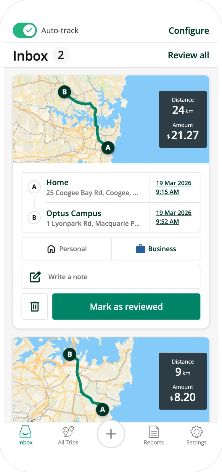 Driversnote classifying trips